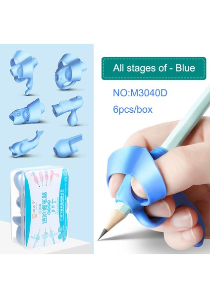 M3040D-MAVI-6PCS Tarzı Professio Kalem Tutma Kalem Tutucu Yumuşak Silika Jel Yazma Yardımcıları Başlangıç Çocuklar Için Duruş Düzeltme Seti - Çocuklar Için Braket Seti (Yurt Dışından)