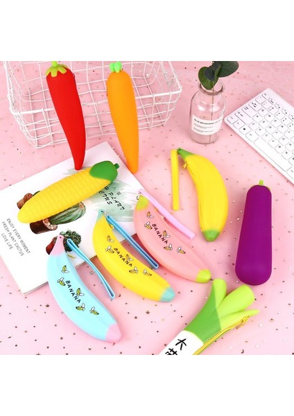 Yeşil Biber Tarzı Sebze Meyve Silikon Kalem Çantası Yaratıcı Havuç Muz Sıcak Biber Tasarımı Kalem Kutusu Çocuklar Öğrenciler Kalem Kılıfı Kozmetik Çantası (Yurt Dışından) fırsatları