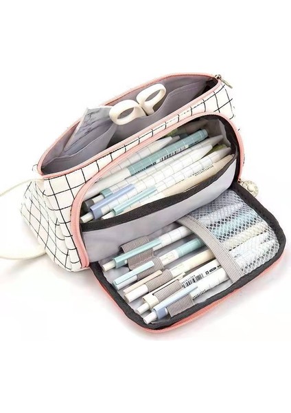 Mavi Gri Tarzı Basit Kalem Kutusu Çanta Poch Kız Kadın Kozmetik Sevimli Yüksek Kapasiteli Kırtasiye Çantası Kawaii Öğrenciler Kalem Kutusu Öğrenci Poch (Yurt Dışından) fırsatları