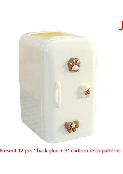 J Tarzı Sevimli Buzdolabı Kalemlik Makyaj Kalemler Depolama Kutusu Yaratıcı Okul Kırtasiye (Yurt Dışından)