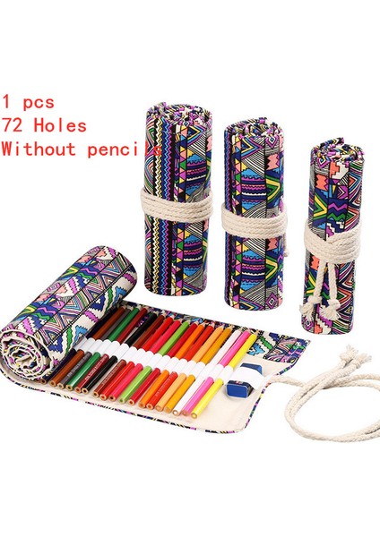 D-72 Delik Stili Renkli Kumaş Kalem Kutusu Makyaj Kalem Saklama Çantası Kalem Rulosu Okul Malzemeleri (Yurt Dışından)