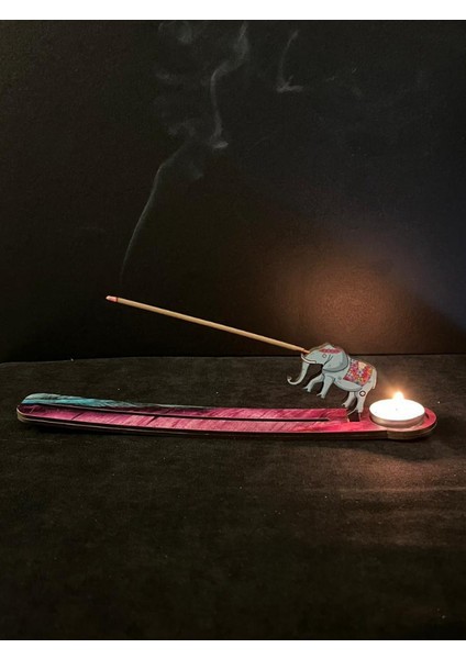 Ahşap Kesim Fil Figürlü Mumluk ve Tütsülük Çubuk Tütsülük Tea Light Mumluk
