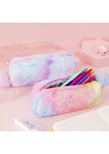 Siyah Stil Sevimli Kreatif Kalem Kutusu Gradyan Renkli Sevimli Kız Peluş Sekizgen Kalem Çantası Kız Öğrenci Basit Depolama Çantası (Yurt Dışından) modelleri