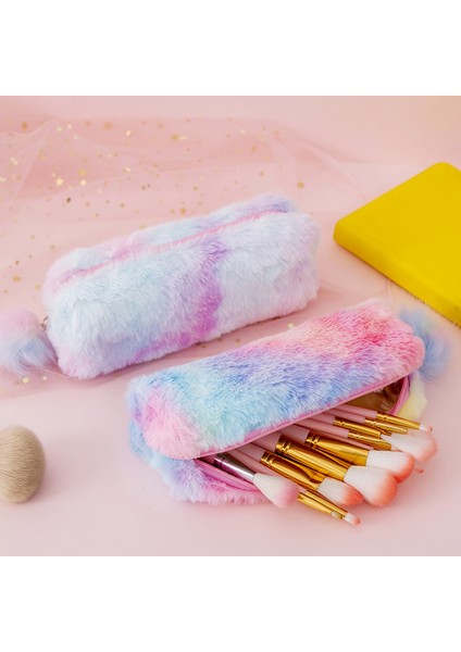 Siyah Stil Sevimli Kreatif Kalem Kutusu Gradyan Renkli Sevimli Kız Peluş Sekizgen Kalem Çantası Kız Öğrenci Basit Depolama Çantası (Yurt Dışından) fırsatları