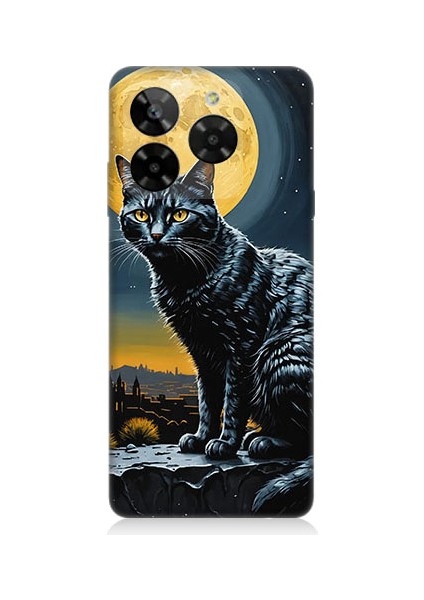General Mobile Era 50 Uyumlu Ay ve Kedi Desenli Silikon Kılıf