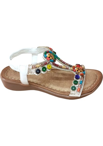 25Y150-1 Kadın Taşlı Düz Taban Comfort Sandalet Siyah
