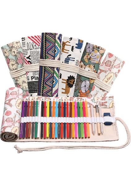 36 Delik (Kalem Yok) Stili Delikler Rulo Renkli Kalem Kılıfı Kawaool Kanvas Kalem Çantası Kızlar Erkekler Sevimli Büyük Kalemlik Kutusu Kırtasiye (Yurt Dışından) fiyatları