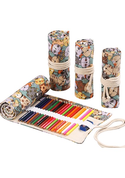 36 Delik (Kalem Yok) Stili Delikler Rulo Renkli Kalem Kılıfı Kawaool Kanvas Kalem Çantası Kızlar Erkekler Sevimli Büyük Kalemlik Kutusu Kırtasiye (Yurt Dışından) modelleri