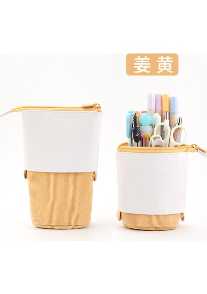Kadife Sarı Stil Kore Taze Sevimli Kalem Kutusu Tuval Teleskopik Ayakta Kawaii Kalemlik Macaron Okul Kalem Tutucu Çanta Kırtasiye Kalem (Yurt Dışından)