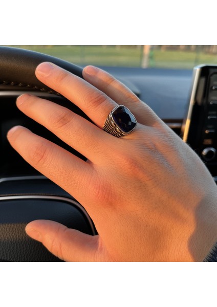 925 Ayar Gümüş Mavi Zirkon Taşlı Erkek Yüzük fiyatları