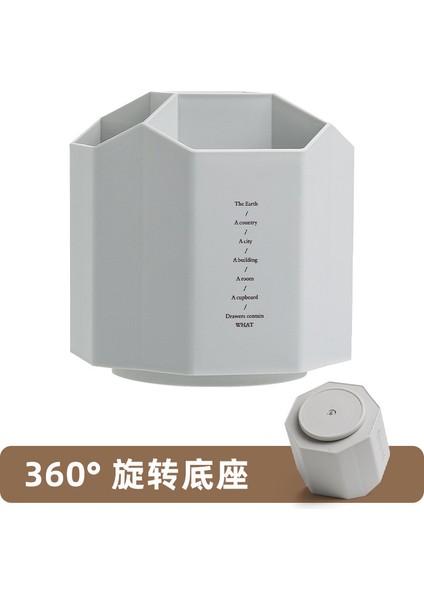 Gri Dönme Stili 360 Derece Dönebilen Büyük Kapasiteli Masa Kalemlik Kalem Kutusu Kozmetik Makyaj Fırça Depolama Kutusu - (Yurt Dışından)