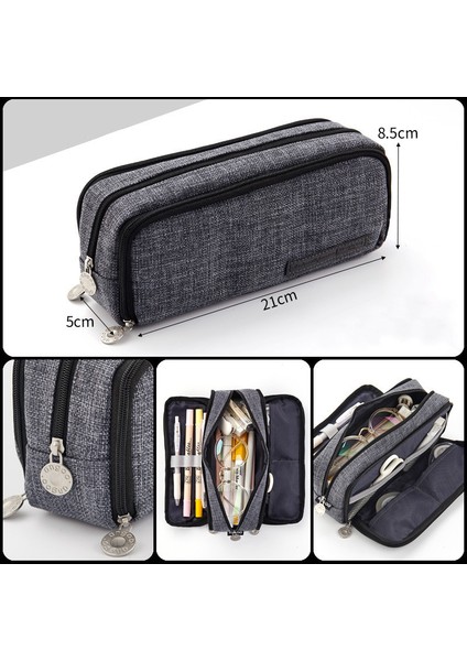 B5 Stili Yüksek Kaliteli Katı Renkli Kalem Kutusu Tuval Büyük Kapasiteli Kırtasiye Çantası Okul Malzemeleri Depolama Çantası (Yurt Dışından)