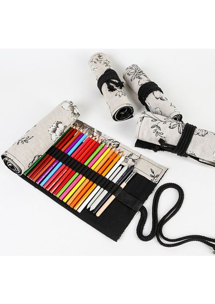 72 Delik Stili Papatya Desenli Tuval Rulo Kalem Perde Kalem Kutusu Makyaj Sarma Tutucu Depolama Malzemeleri (Yurt Dışından) modelleri