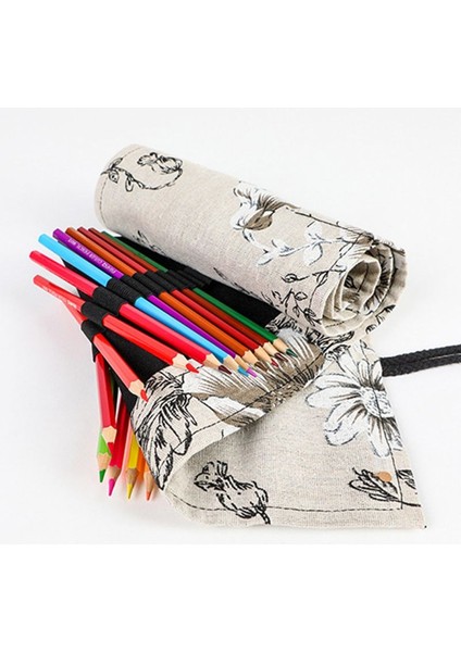 72 Delik Stili Papatya Desenli Tuval Rulo Kalem Perde Kalem Kutusu Makyaj Sarma Tutucu Depolama Malzemeleri (Yurt Dışından) fırsatları