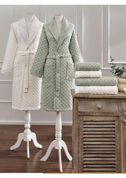 Mistico Aile Bornoz Seti Krem-Yeşil