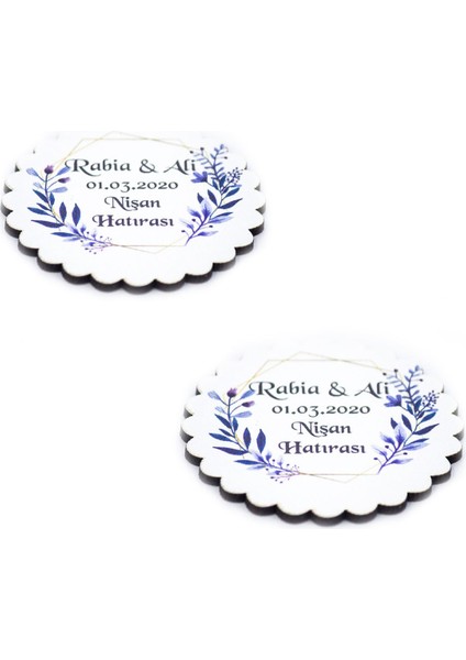 Kişiye Özel Yuvarlak Ahşap Magnet Nikah, Nişan Hatırası - 50 Adet Standart