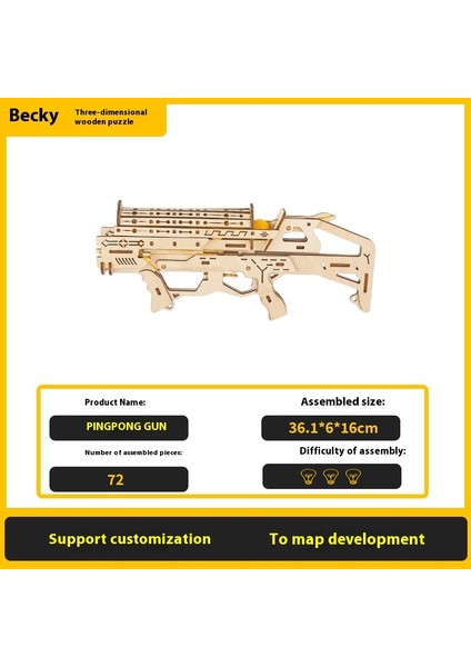 Ahşap 3D Üç Boyutlu Puzzle Yapboz El Yapımı Montajlı Ateşleme Deri Kayış Oyuncak Tabanca (Yurt Dışından)