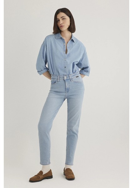 Cindy Yüksek Bel Dar Paça Mom Jeans Bayan Kot Pantolon 100277