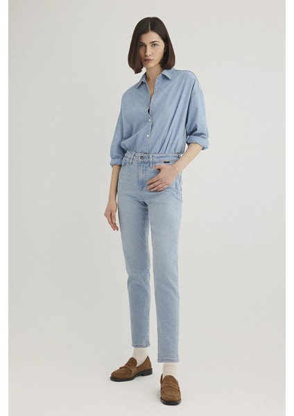 Cindy Yüksek Bel Dar Paça Mom Jeans Bayan Kot Pantolon 100277