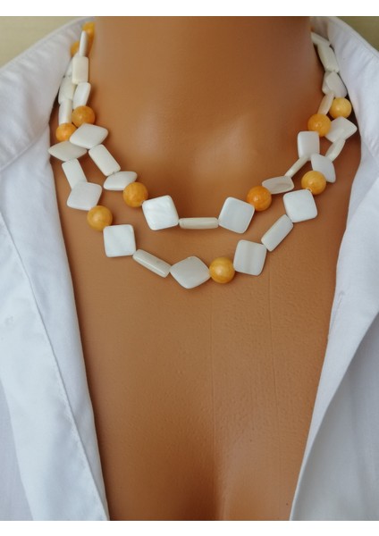 Doğaltaş Kolye ve Küpe ;Sedef Taşı ve Kalsit Taşı