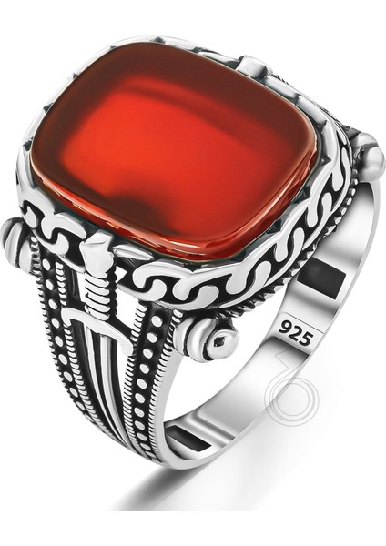 925 Ayar Gümüş Akik Taşlı Erkek Yüzük