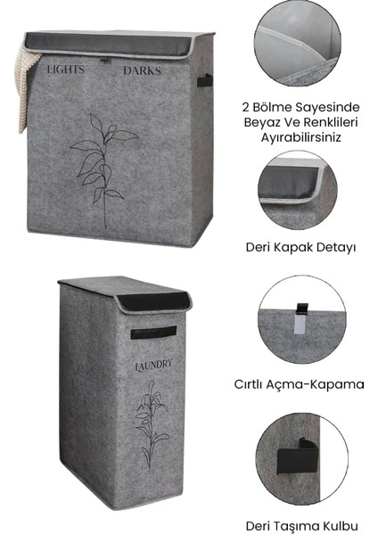 Keçe Kapaklı 2'li Boy Set Çamaşır Kirli Sepeti Çok Amaçlı Saklama Kutusu 25X40X60CM 53X33X60CM fırsatları