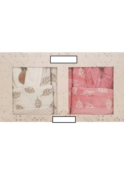 Lilyana Aile Seti Bornoz Takımı Pembe Krem Çift Kişilik