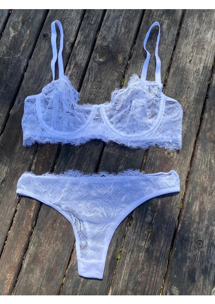 Beyaz Dantelli Bralet Takımı