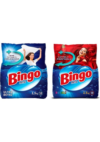 Matik Ultra Beyaz 1,5 kg + Renkliler 1,5 kg Toz Deterjan 2 Li Set