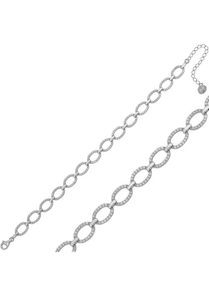 Gümüş Oval Taşlı Bayan Bileklik