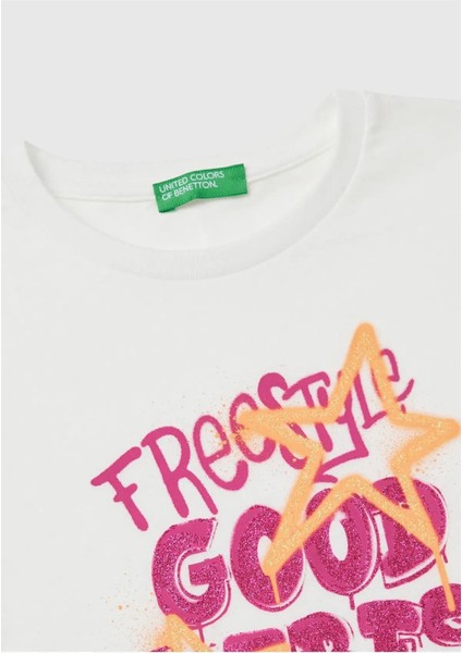 Kız Çocuk Ekru Önü Çok Renkli Baskılı Bisiklet Yaka Uzun Kollu T-Shirt fiyatları