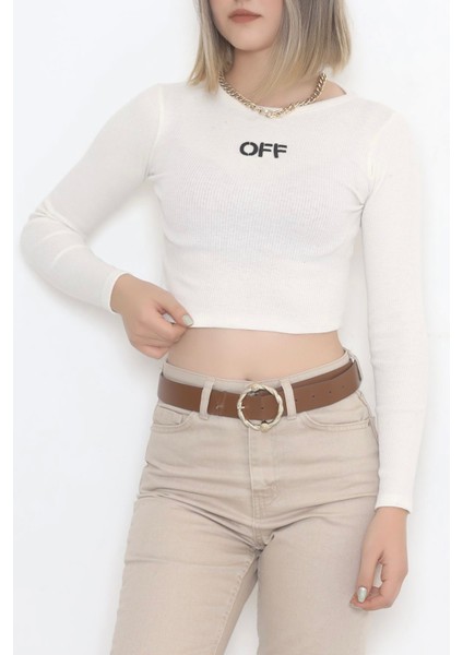 Kadın Uzun Kollu Off Nakışlı Fitilli Crop Body fiyatları