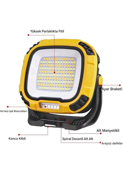 W892 Çok Fonksiyonlu Şarj Edilebilir Lamba LED Çalışma Lambası 4000K-7000K-KIRMIZI (Powerbank)