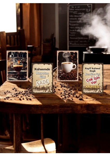 4 Parça Dekoratif A4 Mdf Tablo, Cafe Tabloları , Kahve Köşesi Tabloları , Duvar Tabloları , Çerçeve Görünümlü Dekoratif Hediyelik fiyatları