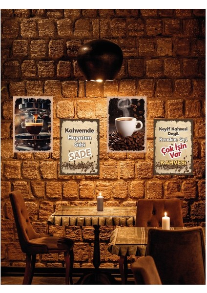 4 Parça Dekoratif A4 Mdf Tablo, Cafe Tabloları , Kahve Köşesi Tabloları , Duvar Tabloları , Çerçeve Görünümlü Dekoratif Hediyelik fırsatları