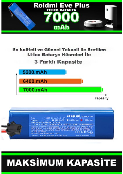 Roıdmı Eve Plus 7000 Mah Uyumlu Batarya Robot Süpürge Pili