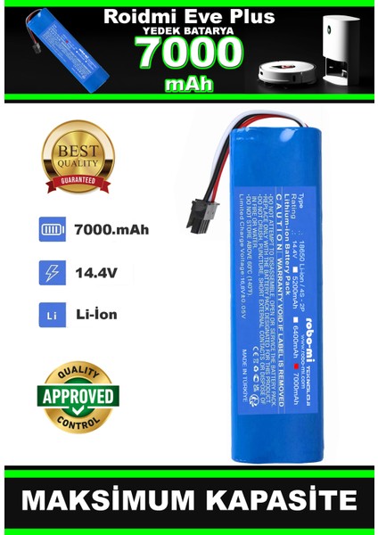 Roıdmı Eve Plus 7000 Mah Uyumlu Batarya Robot Süpürge Pili