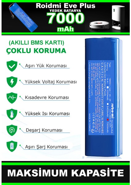 Roıdmı Eve Plus 7000 Mah Uyumlu Batarya Robot Süpürge Pili