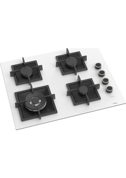SC406 65 cm Wok Gözlü Beyaz Cam Ankastre Ocak (Döküm Izgara)