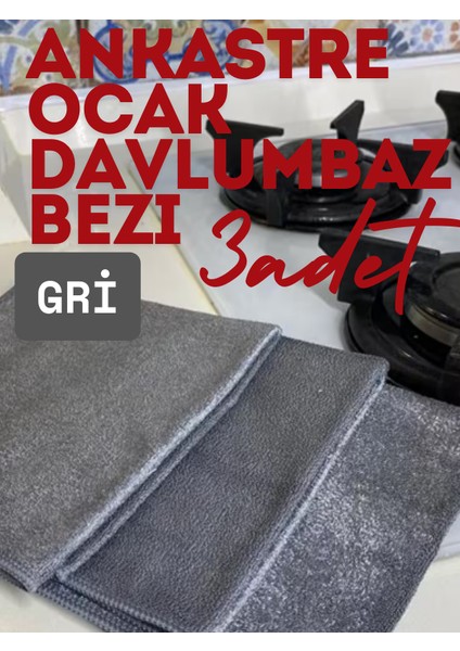 (3 Adet Gri) Parlak Mikrofiber Ankastre Ocak Davlumbaz Toz Bezi 40*40