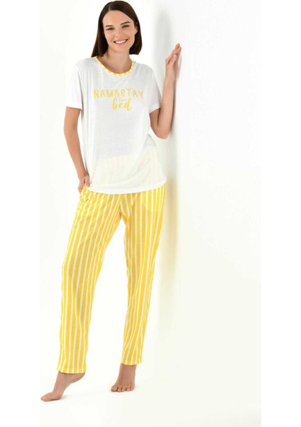 Çizgili Viskon Kumaş Kadın Pijama Takımı