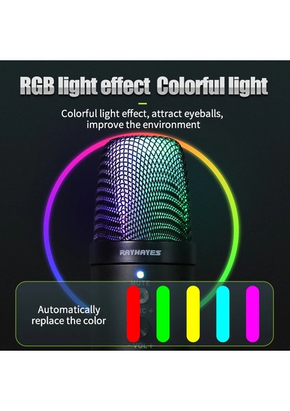 Profesyonel Kardioid Rgb Oyuncu Stüdyo Kayıt Kablolu Podcast Mikrofonu