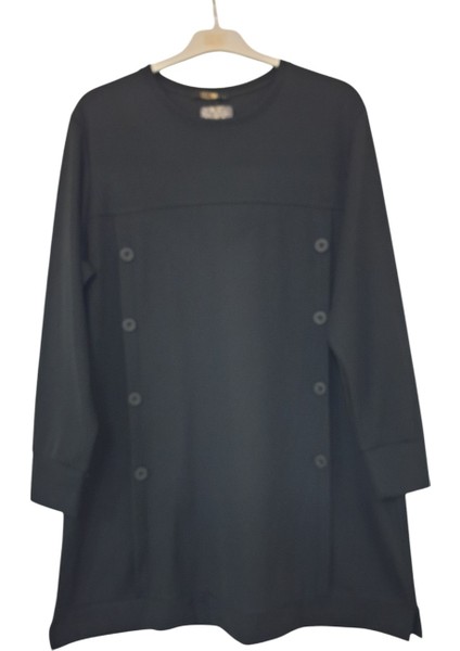 Büyük Beden Fitilli Kumaş Düğme Detaylı Tunik Boy 90 cm