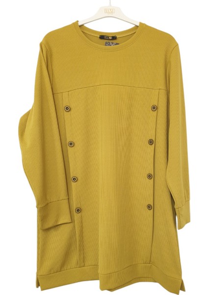 Büyük Beden Fitilli Kumaş Düğme Detaylı Tunik Boy 90 cm fiyatları