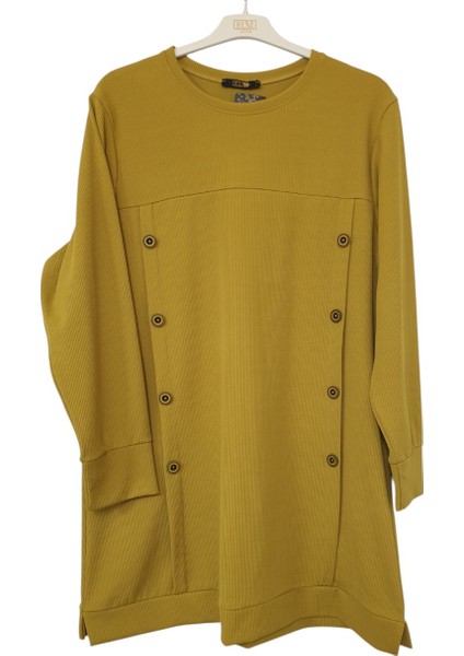 Büyük Beden Fitilli Kumaş Düğme Detaylı Tunik Boy 90 cm modelleri