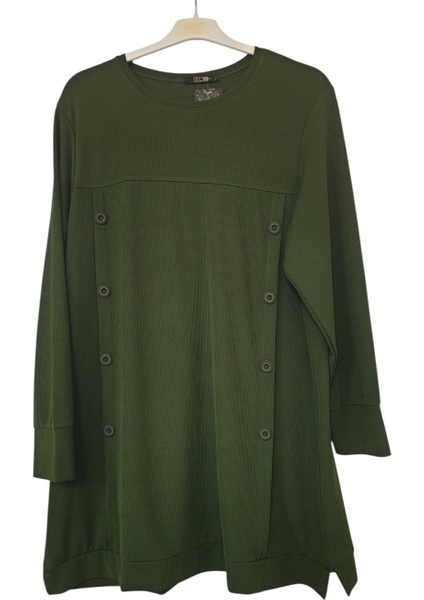 Büyük Beden Fitilli Kumaş Düğme Detaylı Tunik Boy 90 cm modelleri