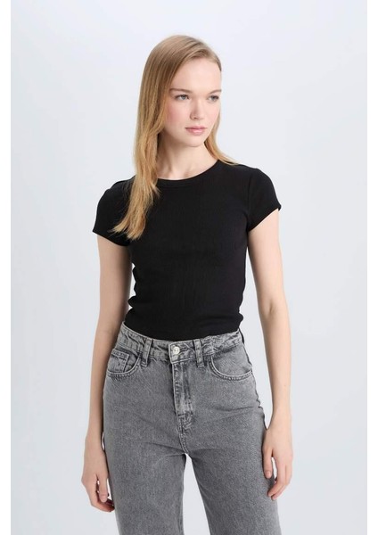 Coool Fitted Basic Düz Fitilli Kaşkorse Kısa Kollu Tişört Black modelleri