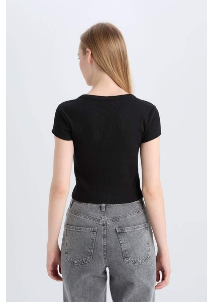 Coool Fitted Basic Düz Fitilli Kaşkorse Kısa Kollu Tişört Black indirimleri