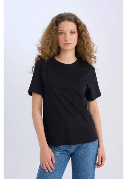 Regular Fit Bisiklet Yaka Basic Düz Kısa Kollu Tişört Black