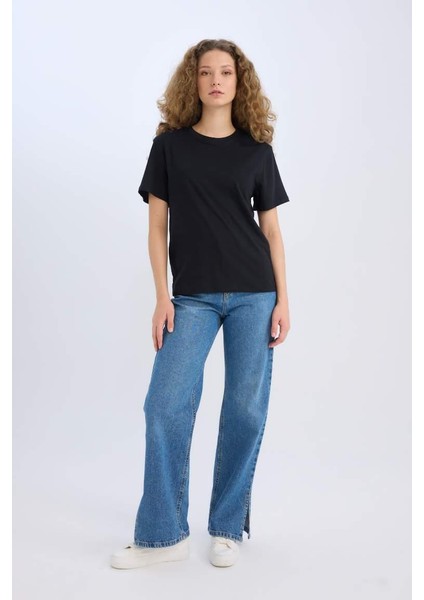 Regular Fit Bisiklet Yaka Basic Düz Kısa Kollu Tişört Black fiyatları